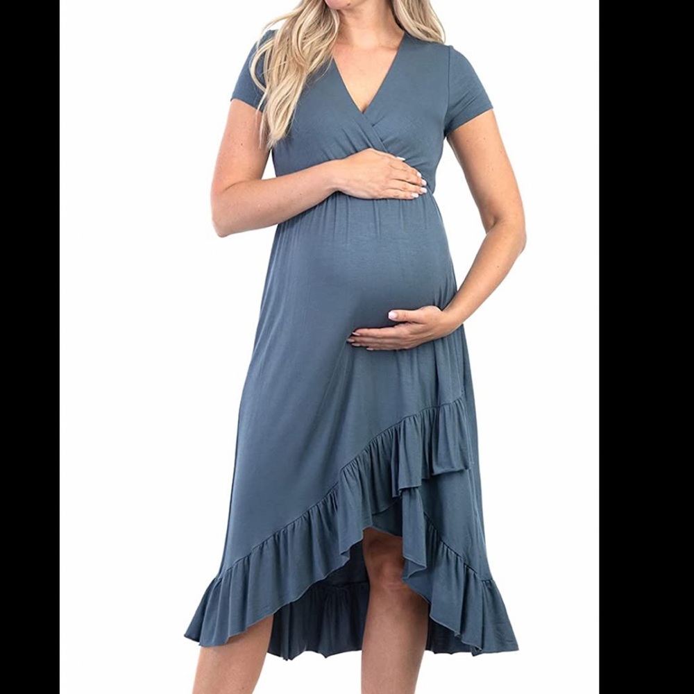 MOTHER BEE MATERNITY BABY SHOWER DRESS Blue medium